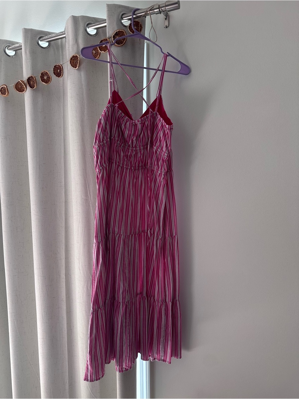 Time and Tru Pink & White Striped Tiered Midi Dress - Picture 4 of 5